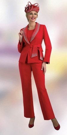 Lily and Taylor 4373 Ladies Rhinestone Trim 3 Piece Pant Suit