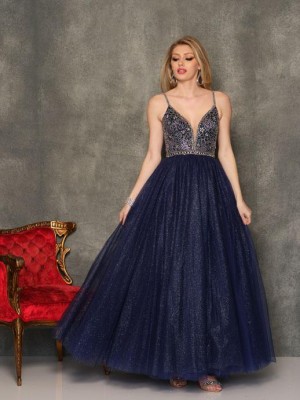Dave and Johnny 10698 Sparkling Navy Prom Dress