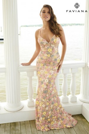 Faviana 11000 Spring Sequin Floral Prom Dress