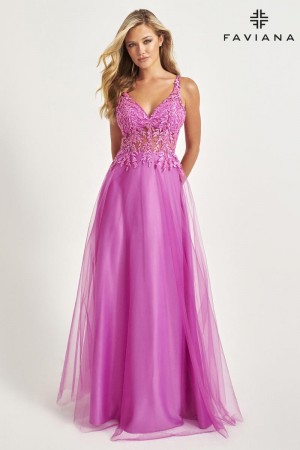 Faviana 11055 Lace Illusion Bodice Prom Dress