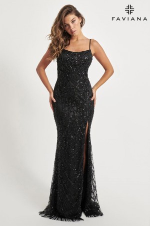 Faviana 11075 Sequin V Back Prom Dress