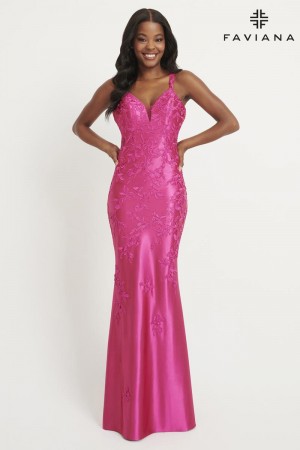 Faviana 11082 Lace Applique Cutout Back Prom Dress