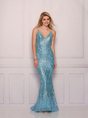 Dave and Johnny 11124 Shimmering Sky Blue Prom Dress