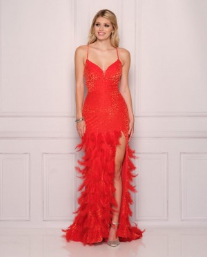 Dave and Johnny 11128 Prom Dress with Slit Feather Skirt