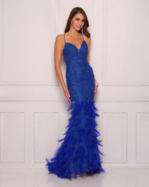 Dave and Johnny 11129 Prom Dress with Feather Skirt