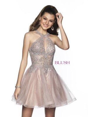 Blush 11816 Amazing Sheer Beaded Short Dress