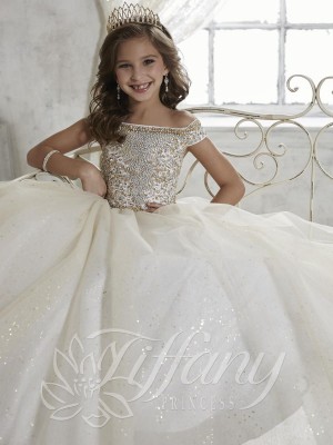 Tiffany Princess 13457 Girls Glitter Tulle Ball Gown