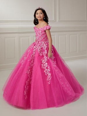 Tiffany Princess 13724 Girls Sequin Floral Lace Ball Gown