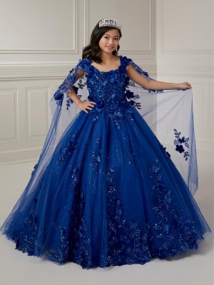 Tiffany Princess 13731 Girls Butterfly Quince Gown with Cape
