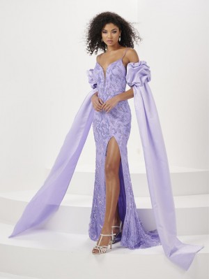 Panoply 14155 Prom Gown with Puff Sleeves and Tails