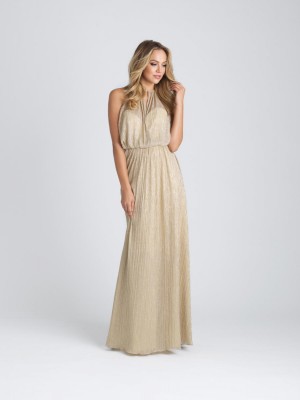 Size 12 Gold Allure 1514 Draped Liquid Metallic Bridesmaid Dress