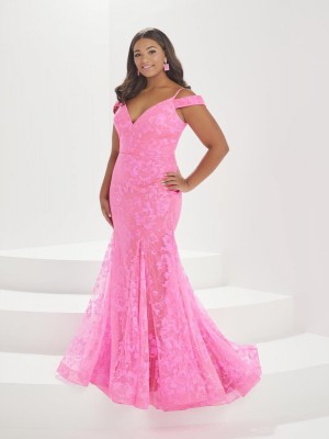 Size 20W Bright Pink Tiffany Plus by Christina Wu 16039 Floral Glitter Prom Dress