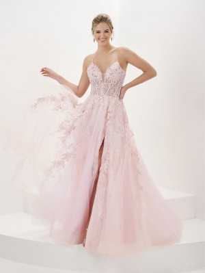 Tiffany Designs 16056 Trailing Floral Tulle Prom Dress
