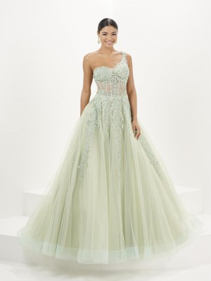 Tiffany Designs 16096 One Shoulder Sheer Floral Prom Dress