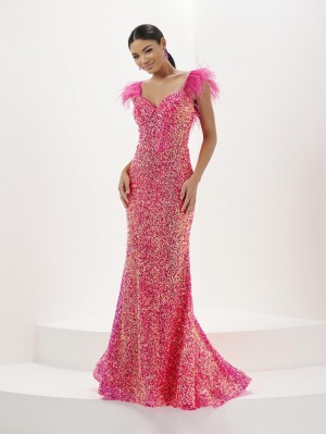 Tiffany Designs 16106 Off Shoulder Feather Sequin Gown
