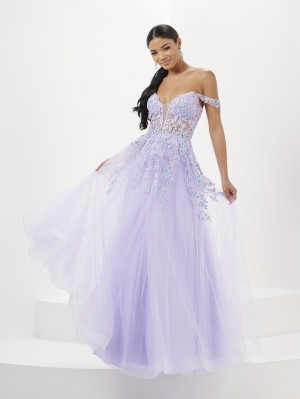 Tiffany Designs 16113 Off Shoulder Sheer Floral Prom Dress