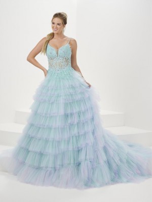 Tiffany Designs 16115 Sheer Corset Tiered Ruffle Gown