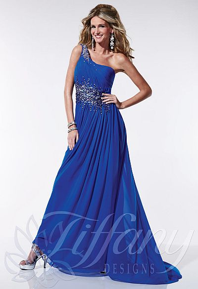 Evening dresses online Vintage One Shoulder Blue Prom Evening Gown