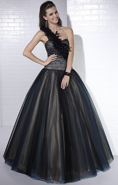 Tiffany Presentation Feather One Shoulder Ball Gown Prom Dress 16867