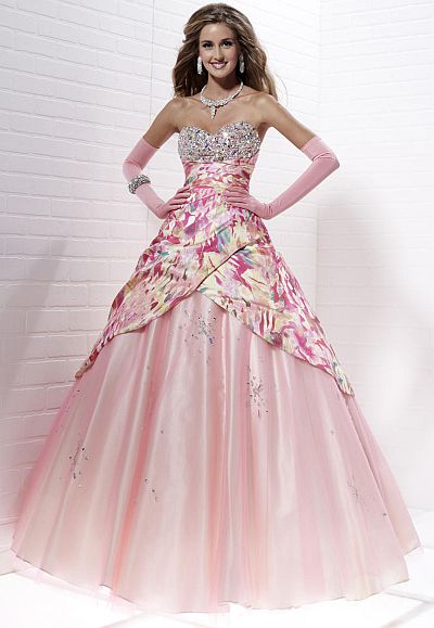 Tiffany Designs Presentation Pink Multi Print Ball Gown 16880 ...