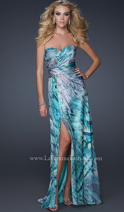Femme Fashion Prom Dresses on La Femme Unique Green Multi Chiffon Prom Dress 17173 Image