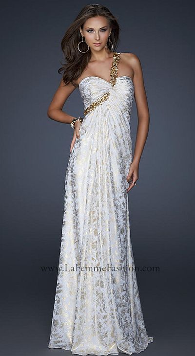 la femme white gold beaded flower strap prom dress 17805 image