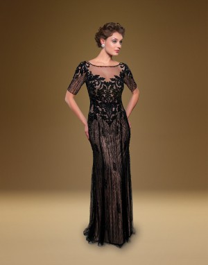 Rina Di Montella 1901 Short Sleeve Lace Gown with Shawl