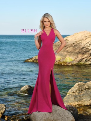 Blush 20533 Shimmer Knit Strappy Back Gown