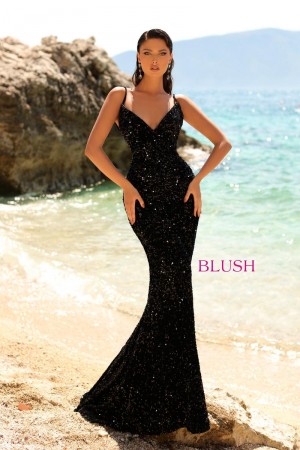 Blush 20537 Velvet Sequin Backless Gown
