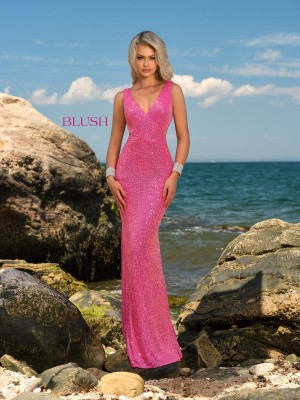 Blush 20547 Stretch Sequin Cutout Back Gown