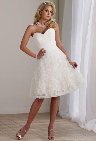 Mon Cheri Destinations Short Lace Wedding Reception Dress 211186T