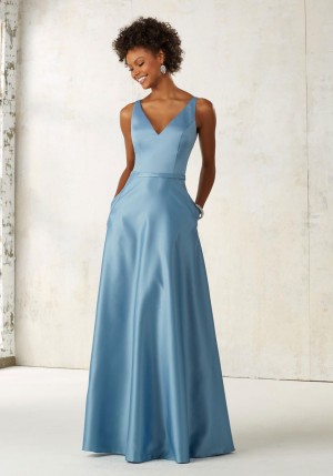 Size 16 Slate Morilee 21525 Satin Bridesmaid Dress with Pockets