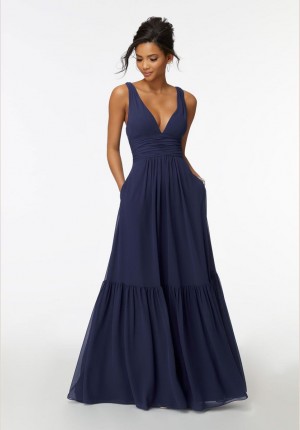 Size 4 Slate Morilee 21728 Tiered Bridesmaid Dress
