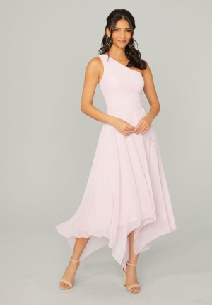 Size 8 Peony Morilee 21770 One Shoulder Hanky Hem Mimi Bridesmaid Dress