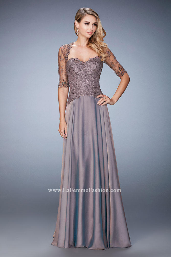 La Femme 21957 Elbow Sleeve Mothers Wedding Dress: French