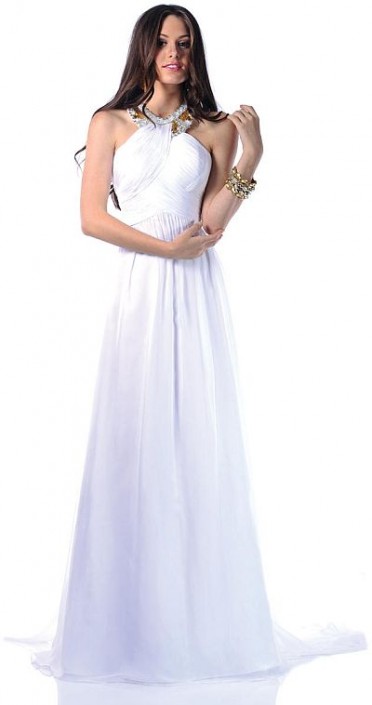 Johnathan Kayne White Gold Beaded Grecian Prom Dress 223: French ...