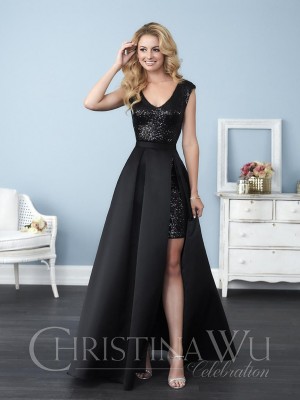Size 8 Black Christina Wu 22774 Removable Skirt Bridesmaid Dress