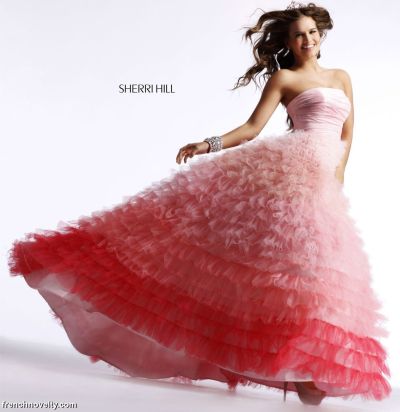 Ball Dress on Sherri Hill Pink Ombre Tiered Ruffle Ball Gown Prom Dress 2531 Image