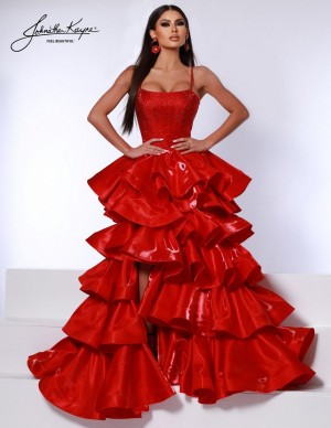 Johnathan Kayne 2721 Breathtaking Shimmer Satin Ruffle Gown