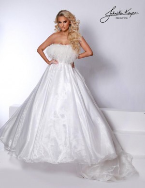 Johnathan Kayne 2739 Organza Gown with Feather Top