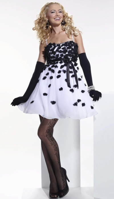 Hannah S White and Black Flowers Short Party Dress 27656