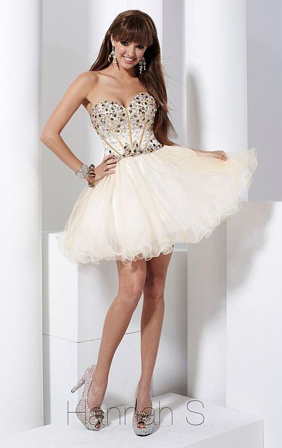 Hannah S White Gold Short Tulle Party Dress 27723 image