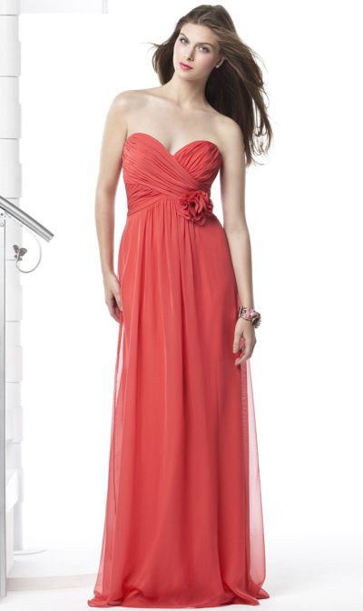 Long Dresses on Dessy Lux Chiffon Long Bridesmaid Dress With Shirred Bodice 2832 Image
