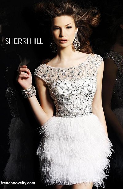 Sherri Hill Short Party Dress 2947 with Feather Skirt image