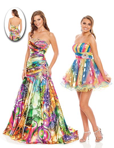 Wow Prom Colorful Print Short Party Dress 3002S: French Novelty
