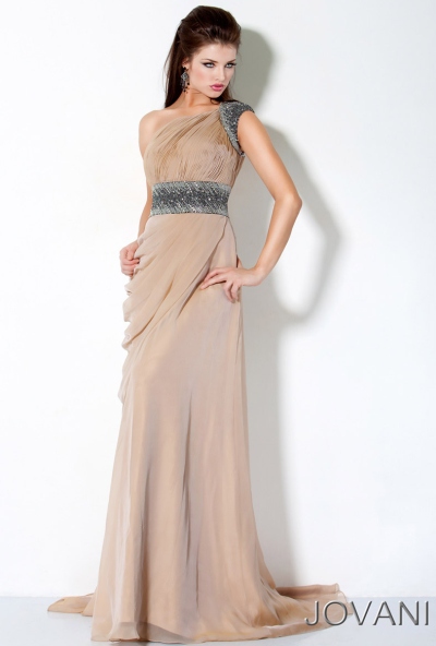 Jovani Long One Shoulder Draped Prom Dress 3012: French Novelty