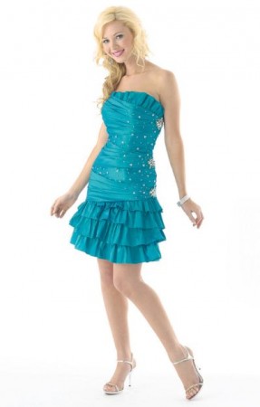 Mystique Short Ruched Tiered Prom Dress 3103