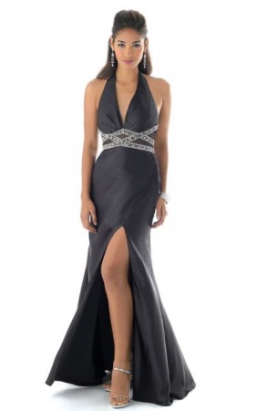Mystique Halter Prom Dress with Beaded Waist 3108