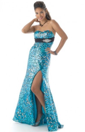 Mystique Blue Leopard Sequin Prom Dress 3114