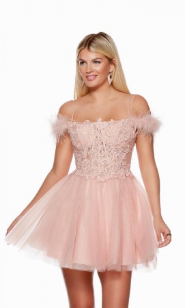 Alyce Paris 3129 Short Party Dress with Feathers